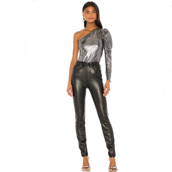 NEW ALIX NYC REVOLVE SILVER METALLIC ONE-SHOULDER BODYSUIT - Picture 10 of 10